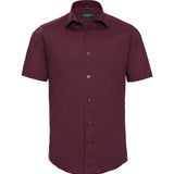 Men's Professional Cotton Short Sleeve Fitted Shirt - Burgundy