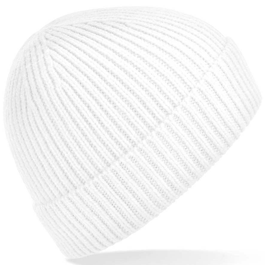 Unisex Super Warm Classic Ribbed Knitted Beanie - White
