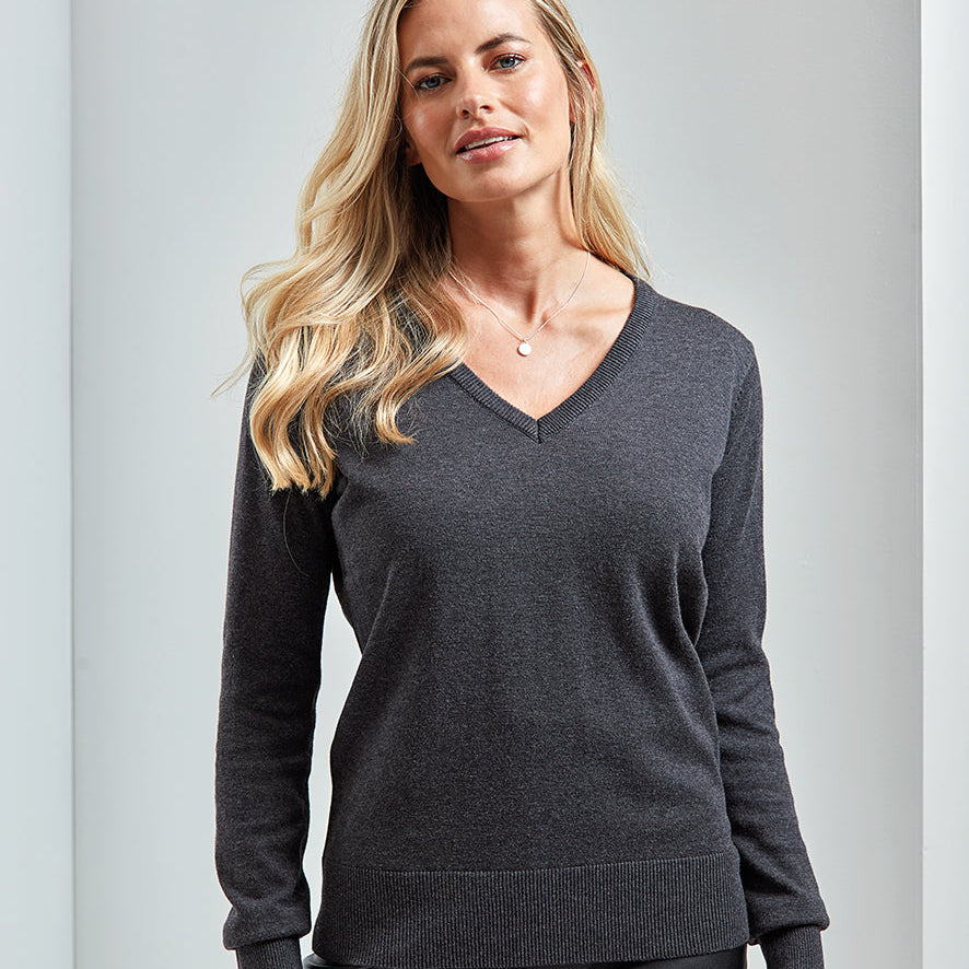 Women's Knitted V Neck Sweater - Charcoal